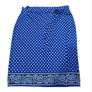 Michael Kors -1907 Wrap Skirt in Paisley Print Blue White Women's Size 14 / XL‎